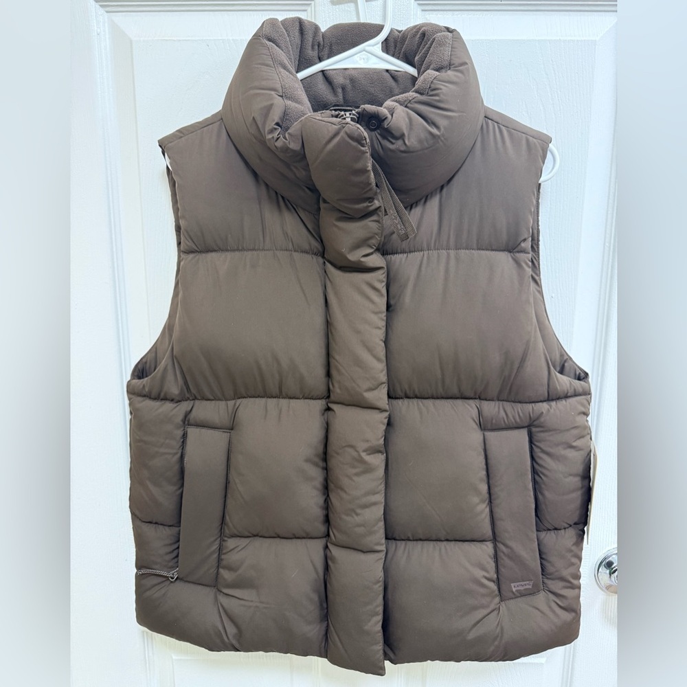 NWT Women's Stand Collar Puffer Vest In Brown, Size Large - Picture 7 of 10